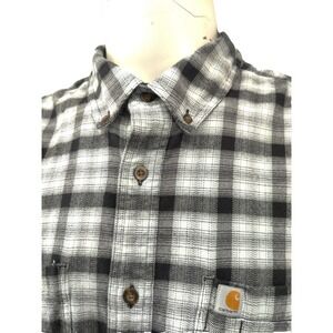 Carhartt Shirt Mens XXL Flannel Rugged Flex Gray Black Plaid‎ Button Relaxed Fit